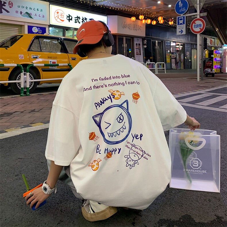 短袖T恤男夏季潮流新款宽松半袖上衣中性卡通印花体恤衫TX852-p28图片
