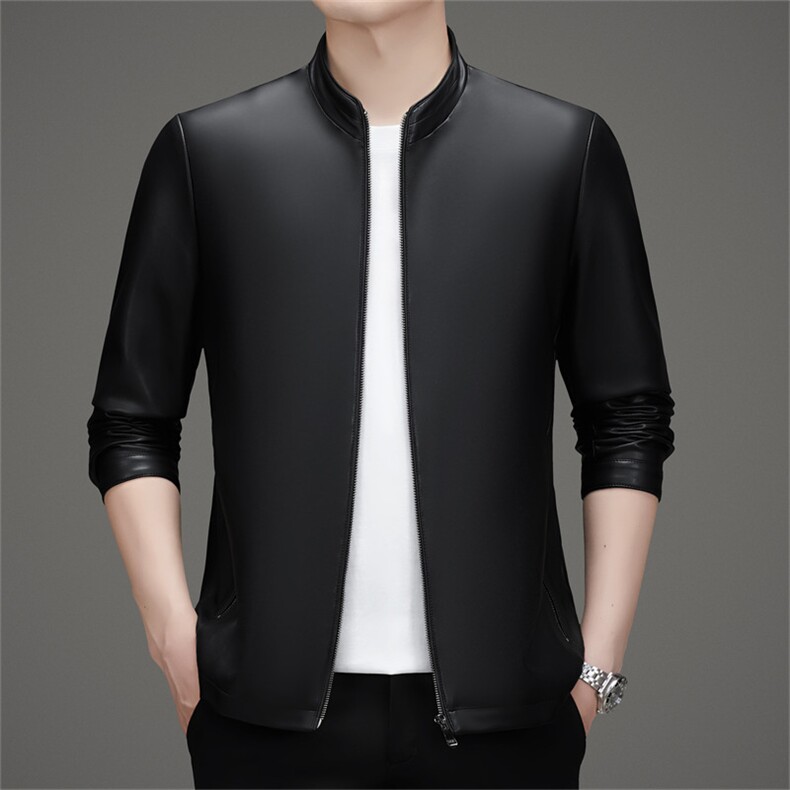 皮夹克男士2025年秋季真皮新款潮流立领派克服商务休闲皮衣外套男,男装夹克,电商B212（原钱塘6029）