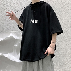 LD54253-P45连帽短袖t恤男大码胖子带帽五分袖中袖，男装T恤，电商A040