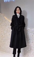 2021秋冬新款时尚西装领四粒扣系腰带长款百分百羊毛双面呢外，女装西装，L·H·X
