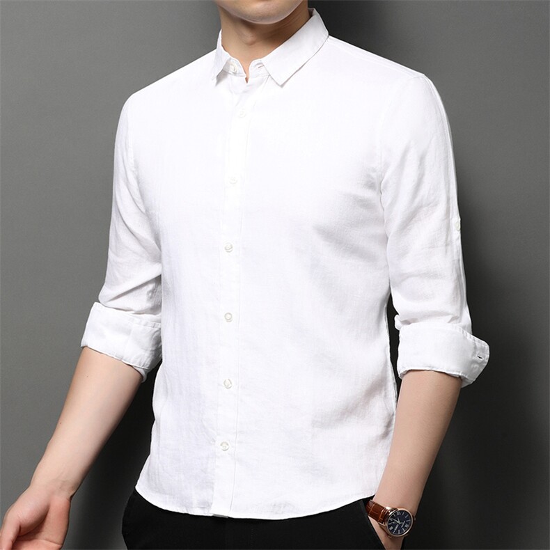 F81156亚麻休闲精品新款百搭简约亚麻中年男士秋装衬衣,男装衬衫,钱塘207-1