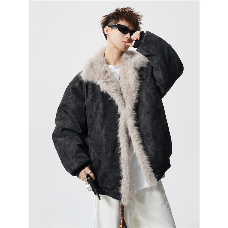 现货皮质座山雕棉服美式翻领毛毛重磅情侣外套A170-M915-TP112,男装棉衣,电商A170