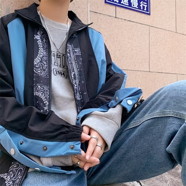 男秋季外套潮牌街头高街腰果拼接双层夹克YT10P65,男装夹克,星座1116-2