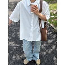 薄款冰丝短袖衬衫男简约纯色垂感休闲痞帅衬衣CS288-P20，男装衬衫，星座301C-5
