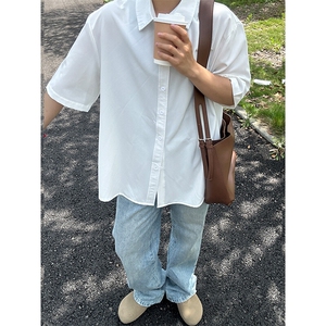 薄款冰丝短袖衬衫男简约纯色垂感休闲痞帅衬衣 CS288-P20图片