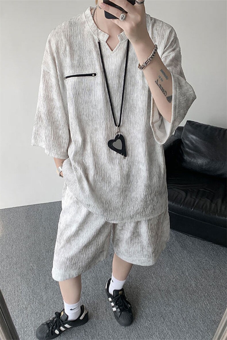 TZ791-特批55控98夏季冰感扎染冰丝速干大码短袖短裤T恤套装男,男装休闲套装,电商A059
