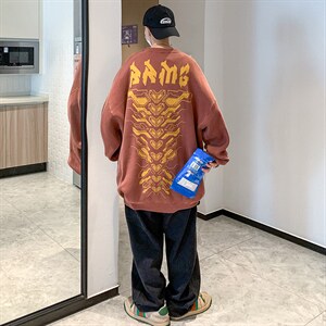 情侣个性针织衫宽松男毛衣圆领提花水洗做旧32434P88控108图片