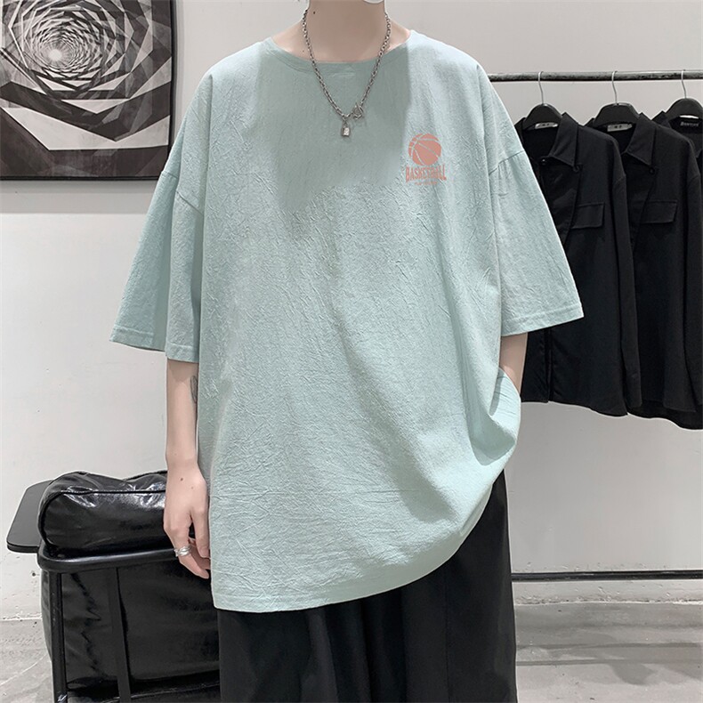 YT26237-P30亚短袖t恤男大码五分袖男宽松七分袖港风模特,男装T恤,电商A040