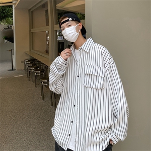 C3082/P40春装现货条纹长袖衬衣男立体口袋工装大码衬衫男上衣图片