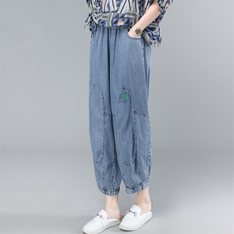 薄款天丝牛仔女2025夏季新款大码遮肉显瘦中年妈妈休闲，女装牛仔裤，叶笙衣