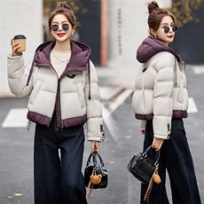 时尚撞色连帽短款羽绒服女2024冬新款超软轻薄保暖显瘦白鸭绒外套，女装羽绒服，橙子家