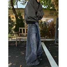 现货！反转腰头重工做旧擦色牛仔裤阔腿裤1005-FWNZK01-P88，男装牛仔裤，星座1005