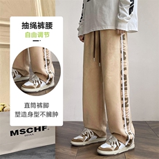新款男百搭麂皮绒面料设计感港风休闲裤XD8818-P60控98，男装休闲裤，星座717