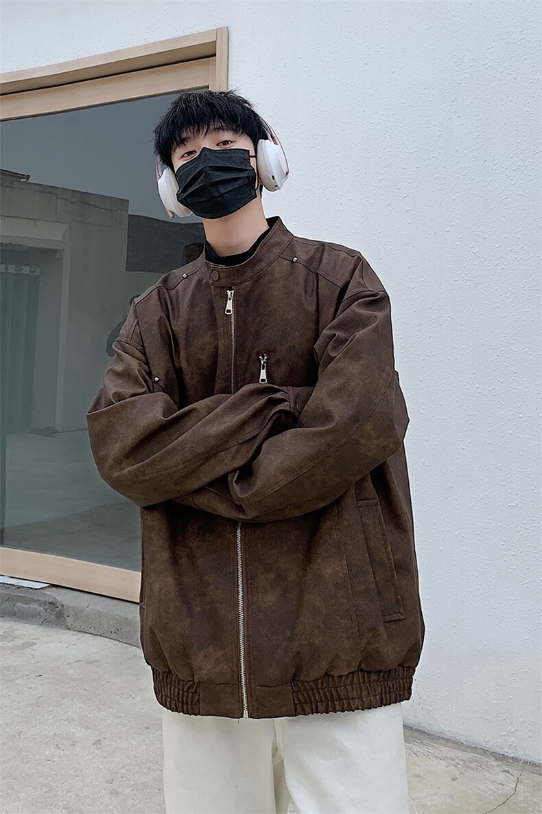 大码美式复古高街重磅皮衣外套机车潮牌夹克225-2-JK601-P105,男装皮衣,星座225-2