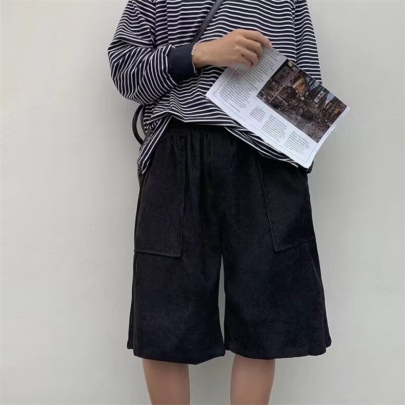 日系原宿风灯芯绒休闲短裤男士夏季宽松百搭学生运动阔腿中裤,男装牛仔裤,星座1013