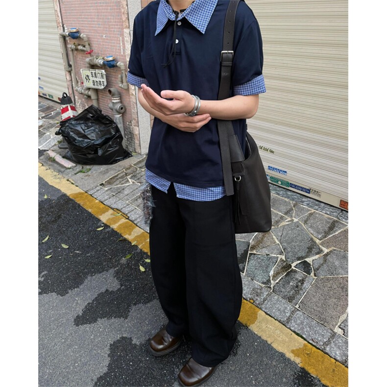 网图有货美式夏季格纹POLO领短袖衬衫男女宽松半袖上衣A598-P35,男装T恤,星座1505
