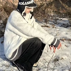 半高领拼接条纹毛衣男女冬季ins潮牌宽松高级感毛茸茸针织衫长袖，男装针织衫/毛衣，星座601-1