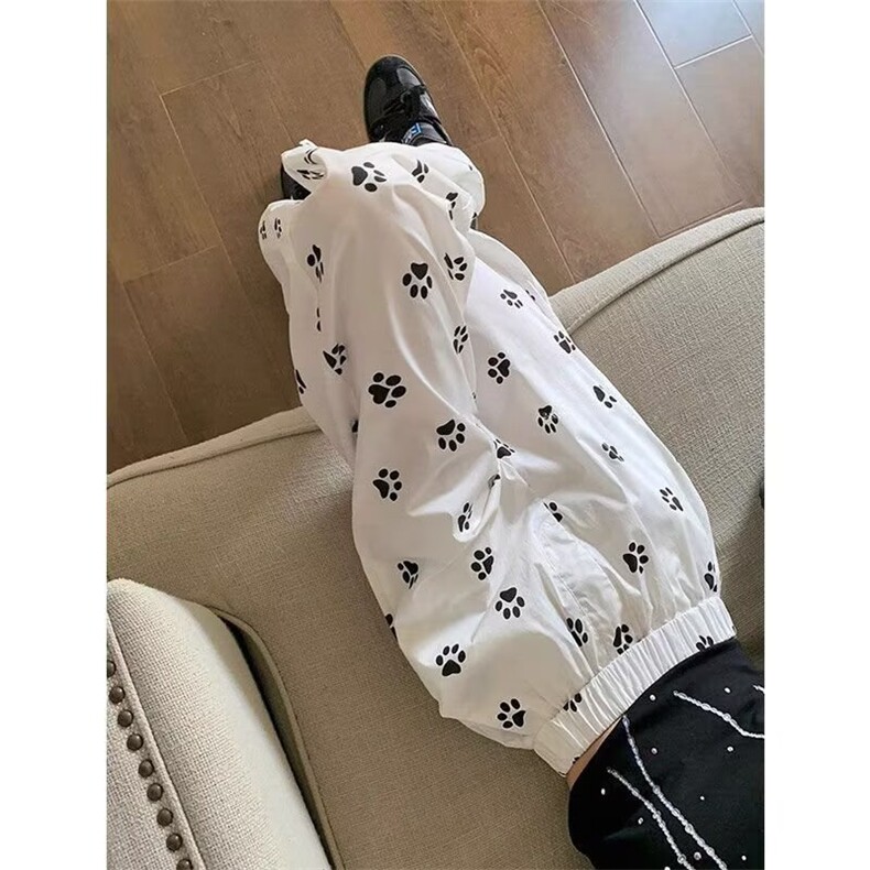 流行无品牌小狗脚印大码胖mm阔腿裤日系简约原宿新款潮流时尚文艺图片