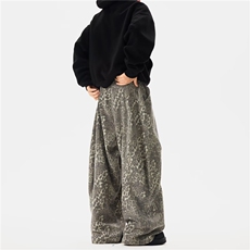 豹纹直筒裤男复古潮牌小众休闲裤废土风宽松牛仔裤1504P52，男装牛仔裤，星座410-2