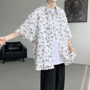 D232-CS7125-P48 控68 大码个性流苏蝴蝶情侣花衬衫图片