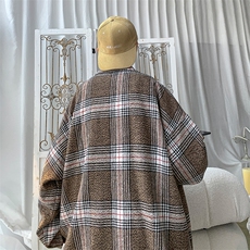 2025冬装宽松大码韩版休闲潮流格子毛呢大衣男装外套DM180-P75，男装毛呢大衣，电商D321-1