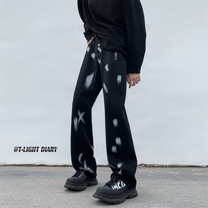 B221 美式ins高街小众情侣款喷墨微喇牛仔裤 LK22080-P60 控78图片