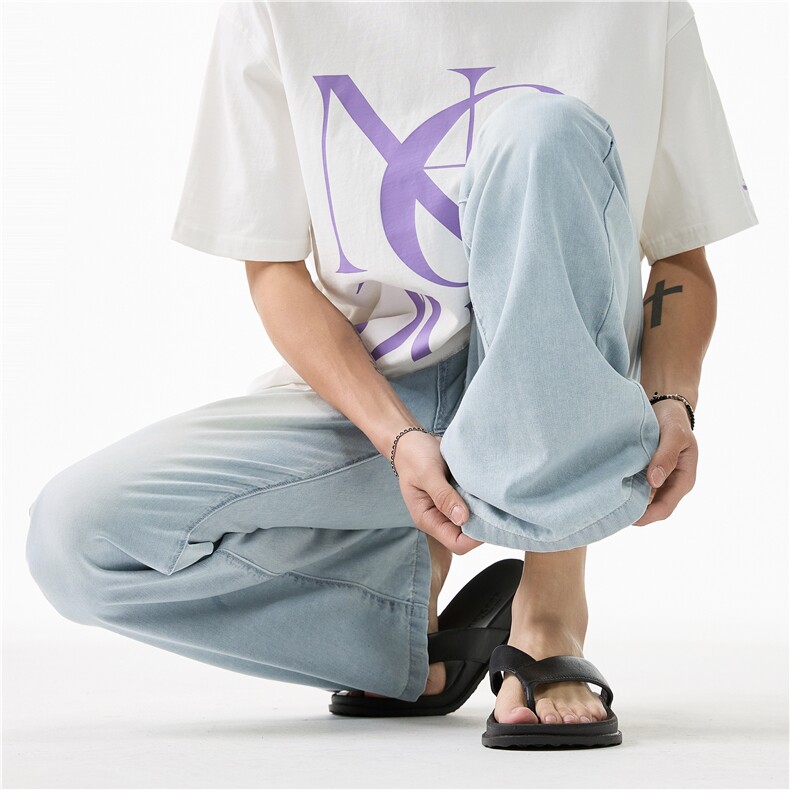 抖音品质夏季新款冰丝透气cleanfit微喇牛仔裤B315-K671-P55控78,男装牛仔裤,电商B315