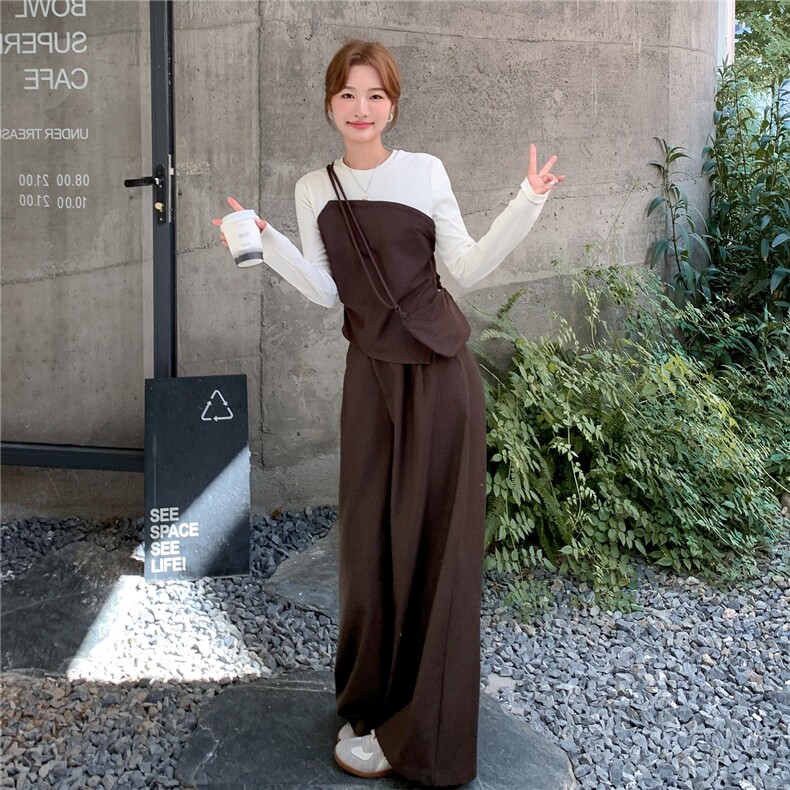 秋款长袖T恤拼接设计上衣+阔腿裤两件套2c239-H96-P195-K308,女装套装/套裙,2C239