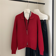 2025年秋季常规款长袖单件拉链外套衫时尚百搭，女装针织衫/毛衣，伊绒腾羊绒