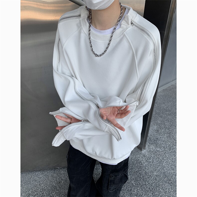港风美式高街拉链设计感痞帅套头圆领卫衣男XZ213-W2204-P60控78,男装卫衣,星座213