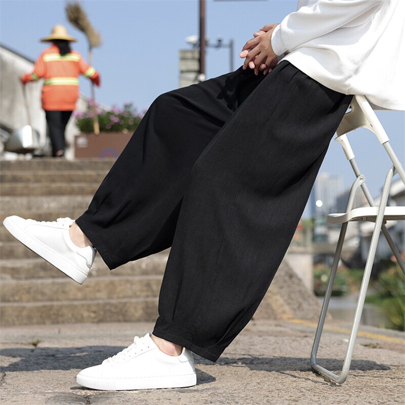 新中式春款现货新款男士休闲裤棉麻灯笼裤外景长裤ZK62-P70-控108，男装休闲裤，电商A021