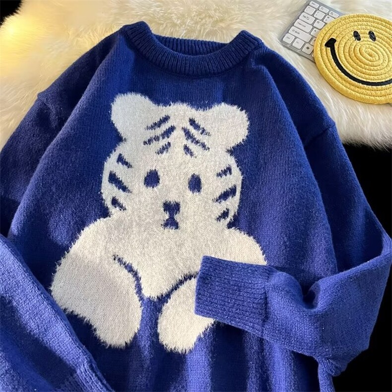 美式街头设计感圆领毛衣男慵懒风休闲针织衫M1591P42图片