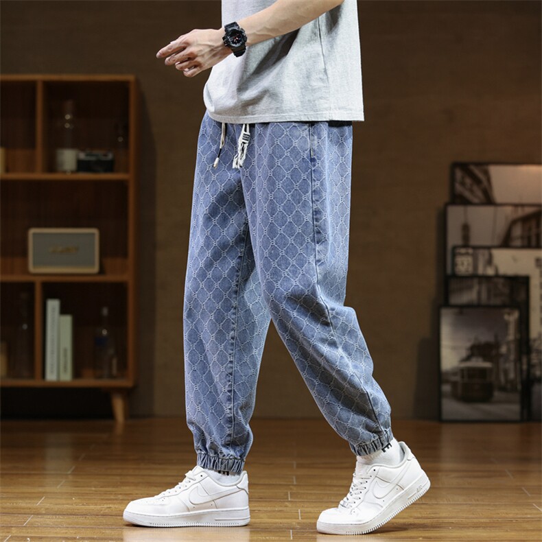 M-8XL 秋季新款大码束脚潮流休闲牛仔裤 109-K121-P55图片