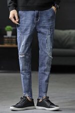主推春夏牛仔裤男修身小脚微弹九分裤韩版破洞青少年潮流，男装牛仔裤，星座1008