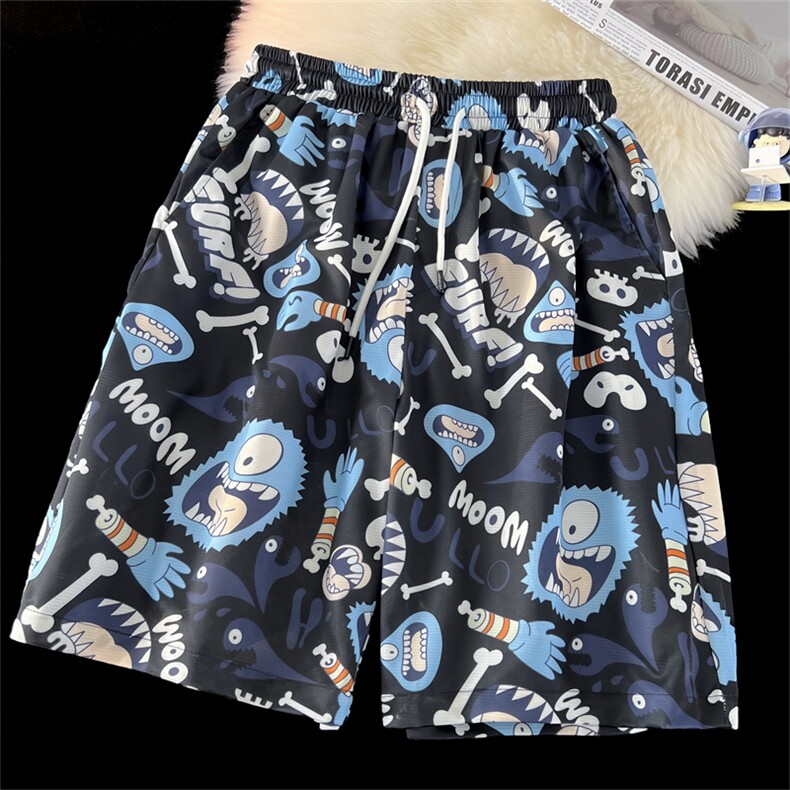 新款上市夏季短裤小妖怪潮流印花时尚宽松休闲裤子K22366-P30,男装牛仔裤,电商A128