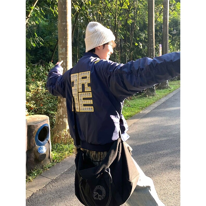 cleanfit美式飞行夹克棉服男春秋季短款潮牌藏青色复古刺绣棒球服,男装夹克,星座911-1