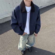 秋冬男士皮衣拼接翻领潮流机车夹克情侣机能外套GS60055，男装皮衣，星座1206（原A206）