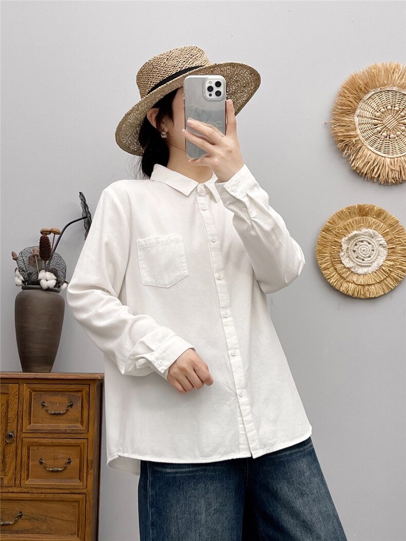 2025舒适百搭简约加厚磨毛斜纹衬衣，女装衬衫，湘姗