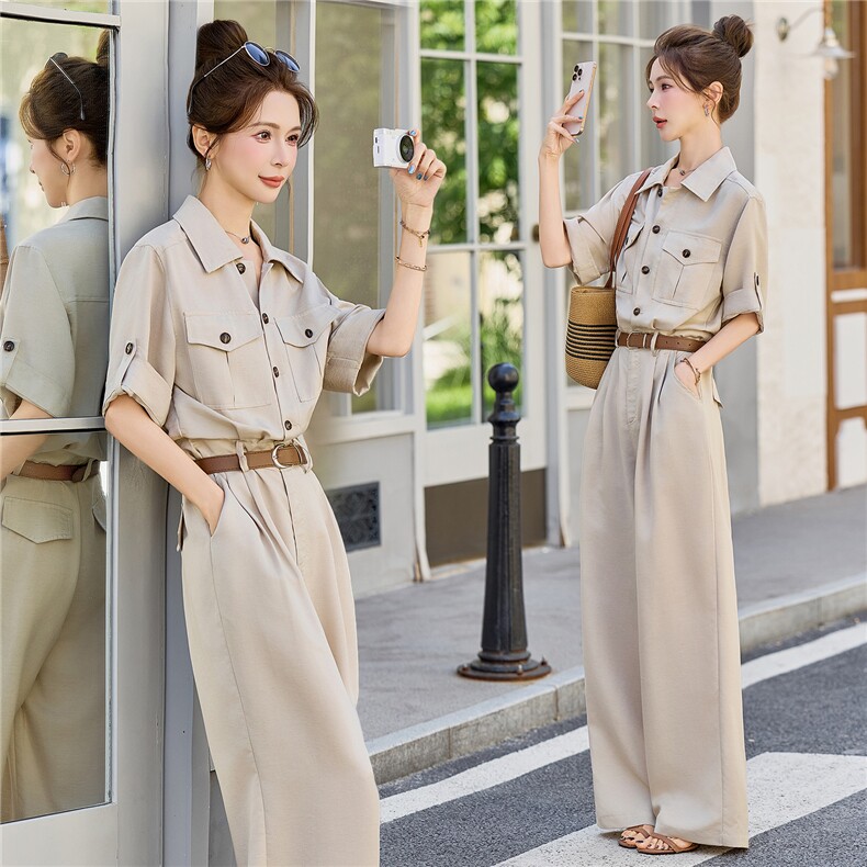 （新款现货）2026夏时尚工装休闲莱赛尔天丝阔腿连体裤（配腰带），女装连体裤，印象茜