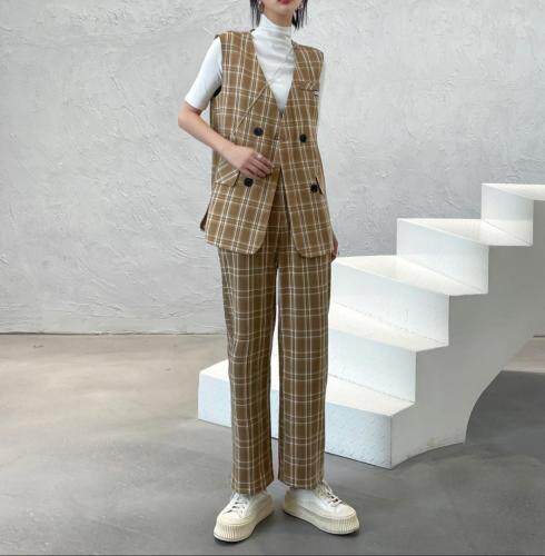 磨毛变化斜格子马甲带链条包包，女装马夹，TOP.1