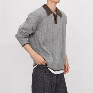 【005】假两件撞色POLO领毛衣百搭男翻领针织毛衫 A079-M2543-P57图片