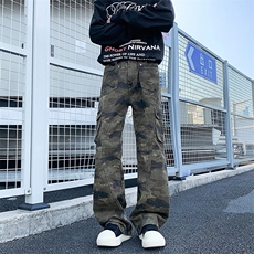 美式复古新款迷彩立体线条多口袋工装裤直筒休闲显瘦微喇裤男女，男装工装外套，星座601-2