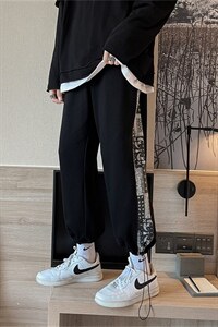 KZ5108-P45秋装新款情侣腰果花卫裤阔腿休闲运动抽绳束脚长裤控58图片
