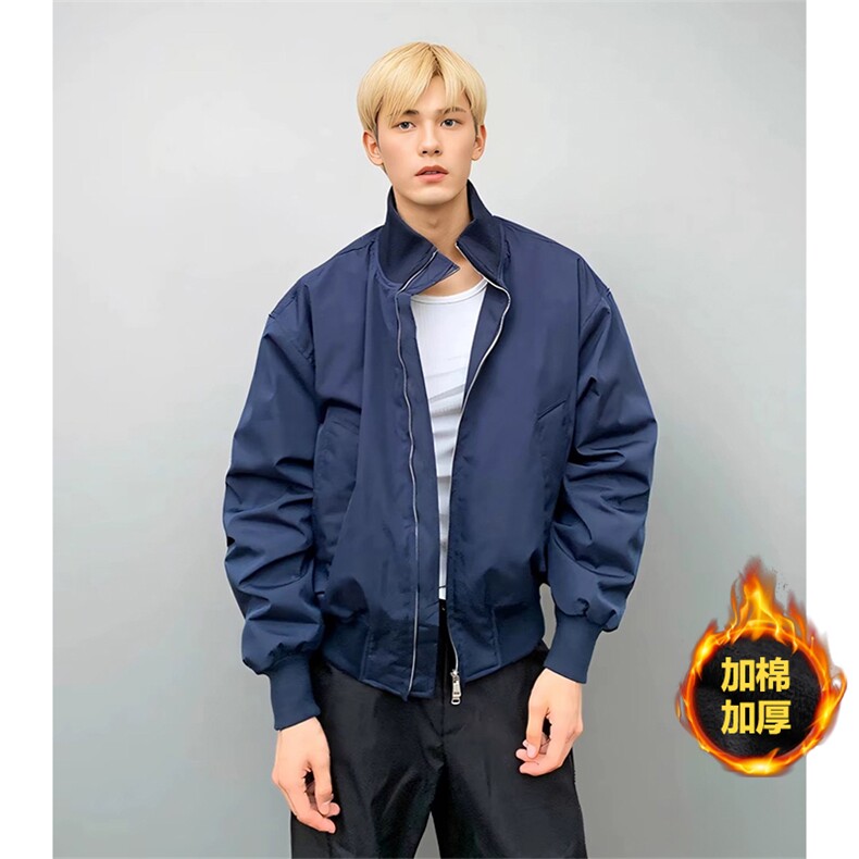 抖音得物美式潮休闲夹克春季立领纯色复古工装加厚棉服外套MF01,男装夹克,电商A443