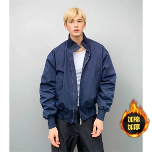 抖音得物 美式潮休闲夹克春季立领纯色复古工装加厚棉服外套MF01图片