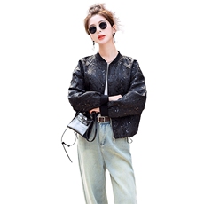 2026春装新款小个子显高上衣短款韩系洋气亮片黑色宽松外套女，女装短外套，美沁