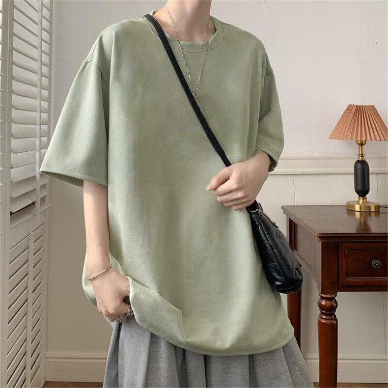 抖音得物直播高品质二开240克美式高街麂皮绒光版纯色短袖t恤12.5，男装T恤，电商A486-1