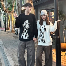 美式复古仿貂绒2025狗狗圆领针织开衫外套女新款毛茸茸绒绒毛衣，男装针织衫/毛衣，星座601-1