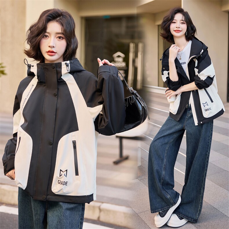 冲锋衣女夹克短外套2024初秋装新款宽松连帽爆款棒球服上衣外套潮,女装风衣,悦祺