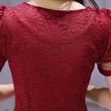 优雅红色蕾丝连衣裙显瘦修身时尚气质甜美淑女风，女装连衣裙，贵人树